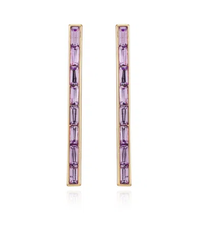 Vince Camuto Gold-tone Glass Stone Baguette Stick Drop Earrings