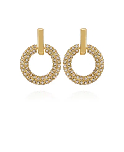 Vince Camuto Gold Tone Pave Crystal Hoop Drop Earrings