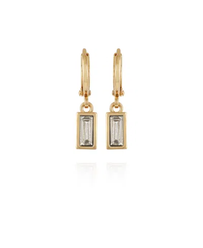 Vince Camuto Gold-tone Rectangular Glass Stone Dangle Huggie Hoop Earrings