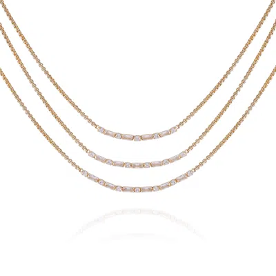 VINCE CAMUTO GOLDTONE CRYSTAL STONE MULTI LAYERED NECKLACE