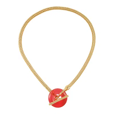 Vince Camuto Goldtone Pink Candy Stone Snake Chain Necklace