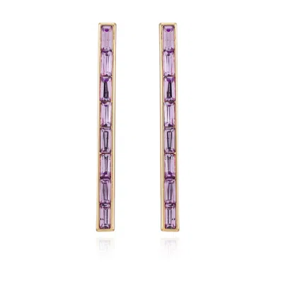 VINCE CAMUTO GOLDTONE VIOLET STONE BAGUETTE STICK DROP EARRINGS