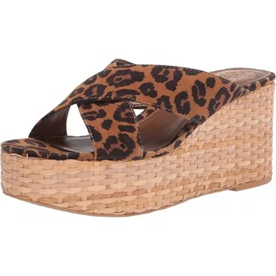 Vince Camuto Greathel Sandals Brown Leopard Print Wedge Heel Zap1040 In Animal Print
