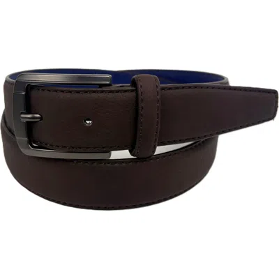 Vince Camuto Gunmetal Buckle Leather Belt In Brown