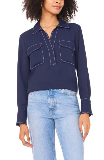 Vince Camuto Half Placket Blouse In Blue