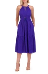 Vince Camuto Halter Neck Cotton Eyelet Midi Dress
