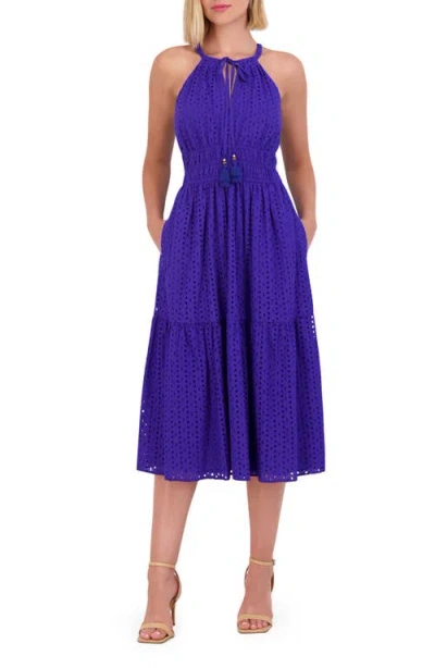 Vince Camuto Halter Neck Cotton Eyelet Midi Dress