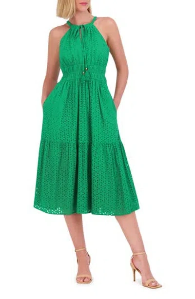 VINCE CAMUTO VINCE CAMUTO HALTER NECK COTTON EYELET MIDI DRESS