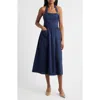 Vince Camuto Halter Neck Cotton Midi Dress In Blue