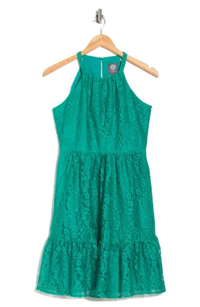 Vince Camuto Halter Neck Sleeveless Lace Dress In Green