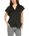 Vince Camuto Mixed Media V Front Short Slv Blouse In Black