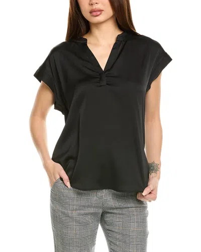 Vince Camuto Mixed Media V Front Short Slv Blouse In Black
