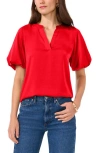 Vince Camuto Hammered Satin Puff Sleeve Top In Bright Red