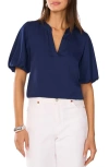 Vince Camuto Hammered Satin Puff Sleeve Top In Classic Navy