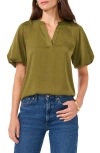 Vince Camuto Hammered Satin Puff Sleeve Top In Olive Moss