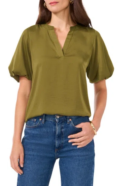 Vince Camuto Hammered Satin Puff Sleeve Top In Olive Moss