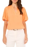 Vince Camuto Hammered Satin Puff Sleeve Top In Orange Fizz