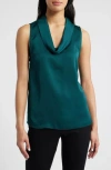 Vince Camuto Hammered Satin Sleeveless Cowl Neck Top In Blue
