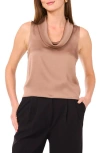 Vince Camuto Hammered Satin Sleeveless Cowl Neck Top In Brown