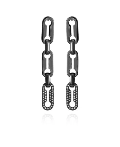 Vince Camuto Hematite-tone Link Dangle Drop Earrings In Silver,hematite