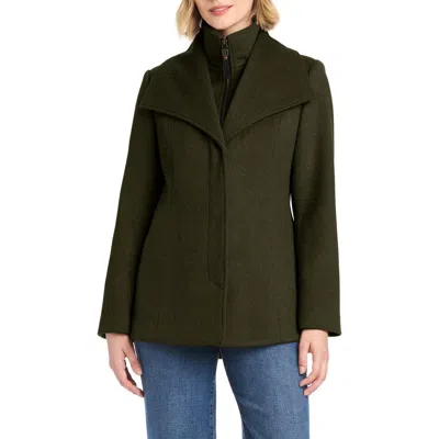 Vince Camuto High-low Hem Wool Blend Coat With Fixed Bib In Green