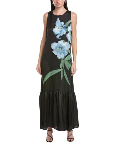 Vince Camuto High Neck Drop Waist Tiered Maxi Dress In Black