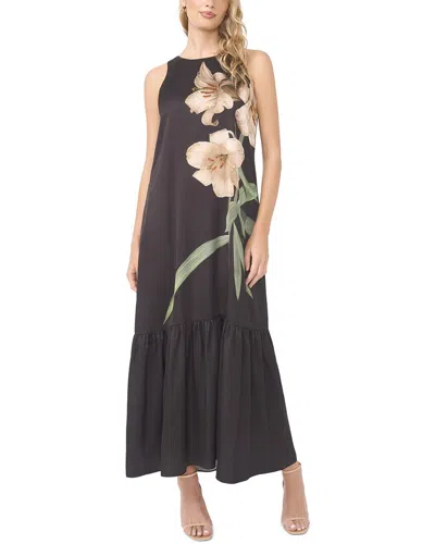 Vince Camuto High Neck Drop Waist Tiered Maxi Dress In Animal Print