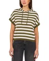 Vince Camuto Stripe Short Sleeve Hooded Sweater In Olive Oasis
