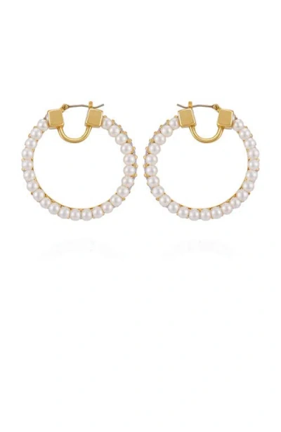 VINCE CAMUTO VINCE CAMUTO HOOP EARRINGS WITH PEARLS BAGUETTE CRYSTALS