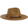 Vince Camuto Horsebit Straw Panama Hat In Chocolate