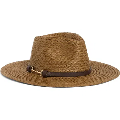 Vince Camuto Horsebit Straw Panama Hat In Chocolate