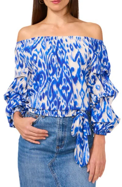Vince Camuto Ikat Print Off The Shoulder Bubble Sleeve Top In Royal Azure
