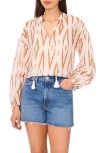 Vince Camuto Ikat Print Split Neck Peasant Top In Neutral