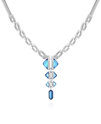 Vince Camuto Imitation Light Sapphire Epoxy Pendant Silver-tone Thick Snake Chain Necklace