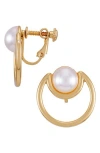 Vince Camuto Imitation Pearl Clip-on Hoop Earrings In Gold Tone