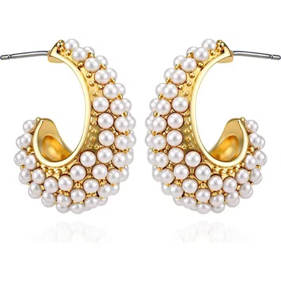 Vince Camuto Imitation Pearl Hoop Earrings In Gold