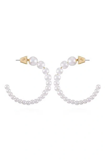 Vince Camuto Imitation Pearl Hoop Earrings In Goldtone
