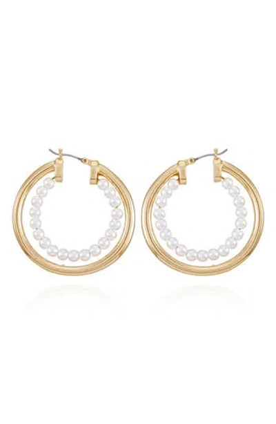 Vince Camuto Imitation Pearl Hoop Earrings In Gold