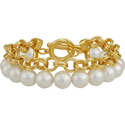 Vince Camuto Imitation Pearl Tiered Toggle Bracelet In Gold Tone