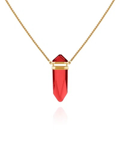 Vince Camuto Imitation Red Siam Epoxy Pendant Gold-tone Long Chain Statement Necklace