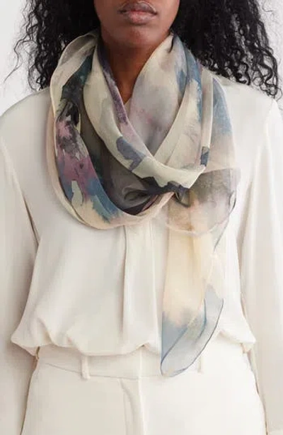 Vince Camuto Ink Bloom Square Scarf In Blue/neutral Multi