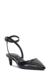 Vince Camuto Irva Ankle Strap Pointed Toe Pump In Black Crinkle Patent