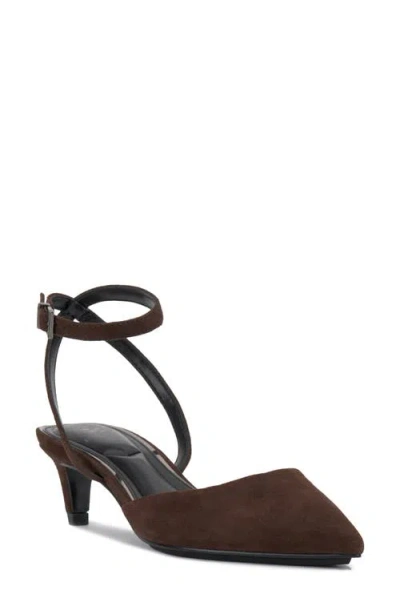 Vince Camuto Irva Ankle Strap Pointed Toe Pump In Brownie Suede