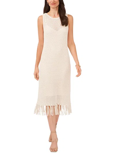 Vince Camuto Island Oasis Womens Fringe Knit Shift Dress In Grey