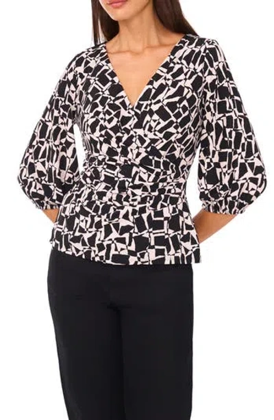 Vince Camuto Ity Wrap Surplice Neck Blouse In Black
