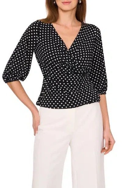 Vince Camuto Ity Wrap Surplice Neck Blouse In Black