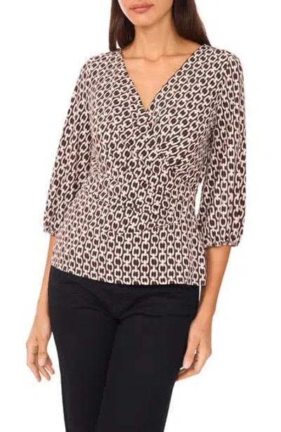 Vince Camuto Ity Wrap Surplice Neck Blouse In Brown