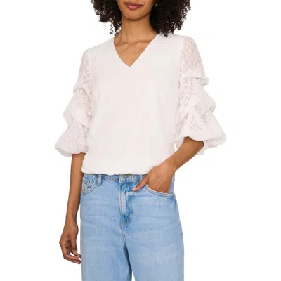 Vince Camuto Jacquard Bubble Sleeve Top In New Ivory