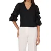 Vince Camuto Jacquard Bubble Sleeve Top In Rich Black