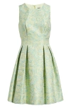 Vince Camuto Jacquard Fit & Flare Dress In Green Multi
